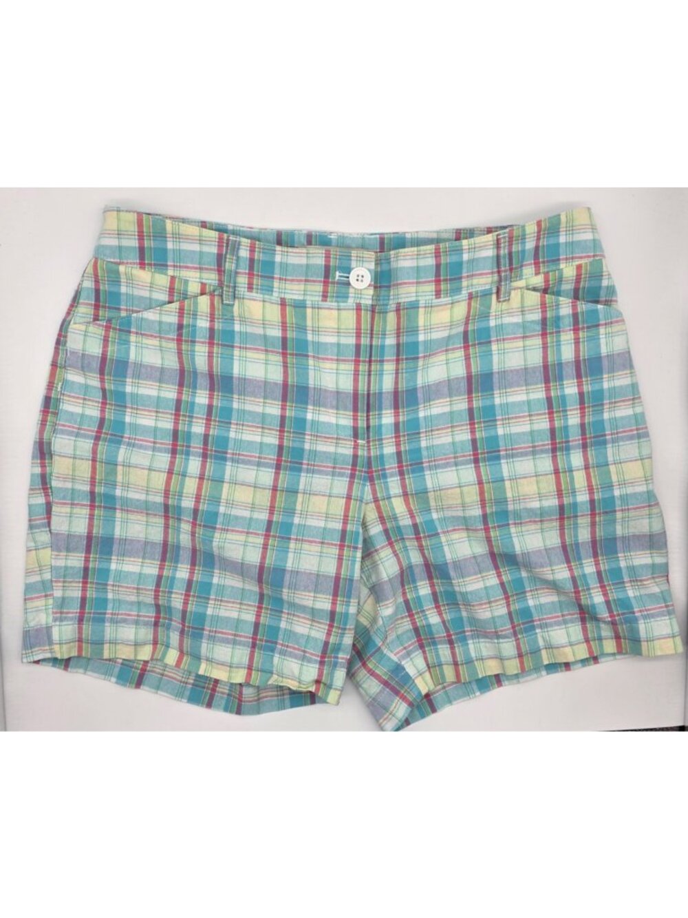 Talbots Shorts Women's Petite Size 10P Blue & Pink Plaid Cotton Shorts